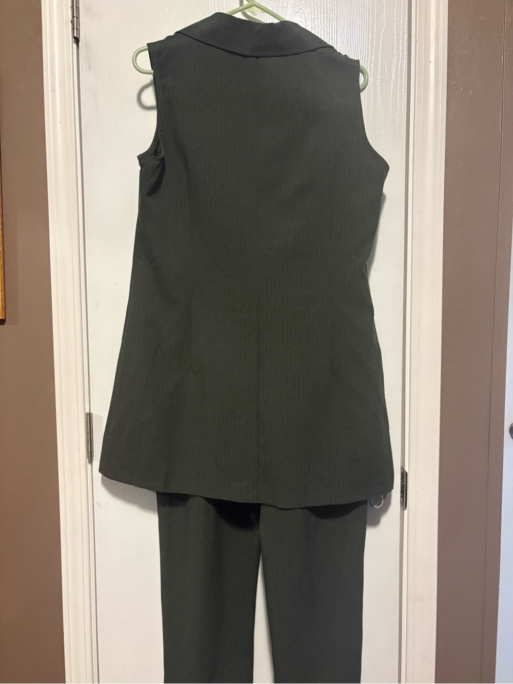 Sleeveless Tailored Skirt or Pantsuit in Olive Green - Picture 2 of 4